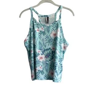Jaclyn Intimates Racerback Tank Sleepwear Top Floral Loungewear Aqua Blue Size M